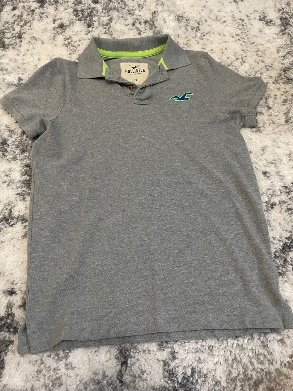 Hollister Gray Polo with Neon Green Trim and Logo